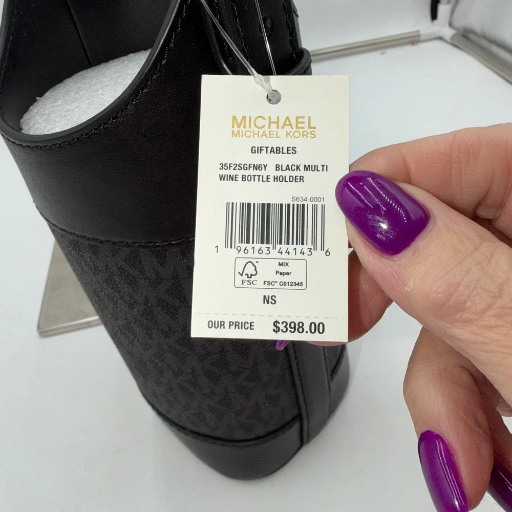 Michael Kors Wine Bottle Holder Black Multi Signature MK 35F2SGFN6Y